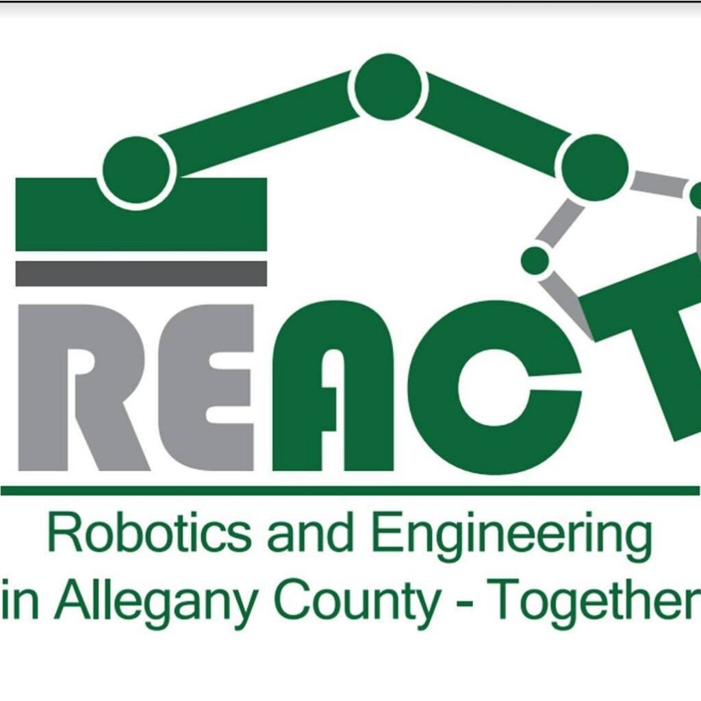 Logo for REACT. Robotics and Engineering in Allegany County - Together.