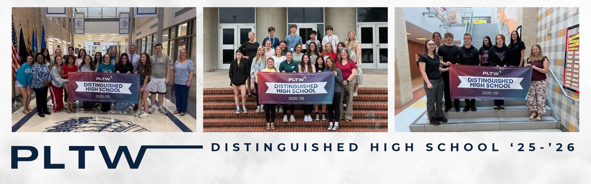 Fort Hill, Allegany, and Mountain Ridge High School Students holding a Distinguished Banner.