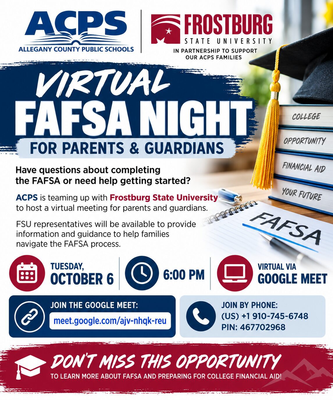 Flyer for Virtual FAFSA Night