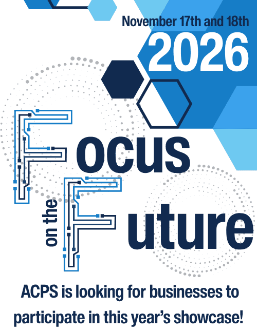 2026 Focus on the Future graphic with text that reads "ACPS is looking for businesses to participate in this year's showcase."